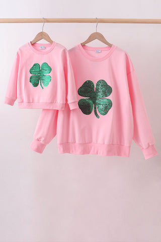 Pink clover glitter mom&me top