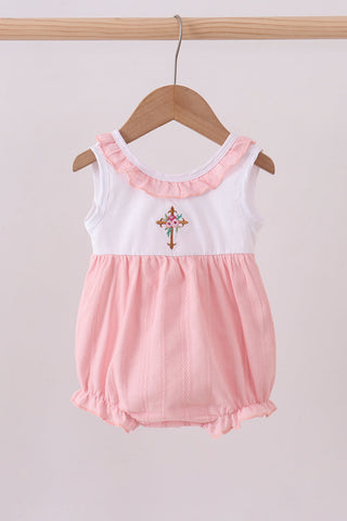 Pink Cross Jacquard Embroidery Ruffle Bubble