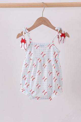 Baseball applique ruffle gingham bubble