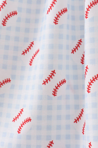 Baseball applique ruffle gingham dress
