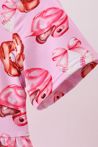 Pink bow baseball bamboo jumpsuit