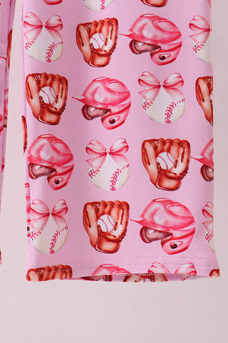 Pink bow baseball bamboo jumpsuit