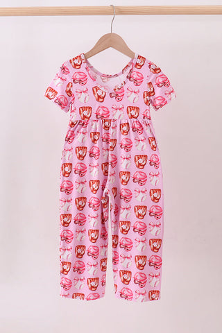 Pink bow baseball bamboo jumpsuit