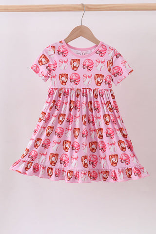 Pink bow baseball bamboo dress