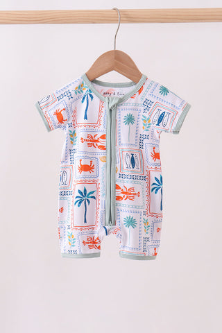 Coconut trees lobsters print bamboo romper