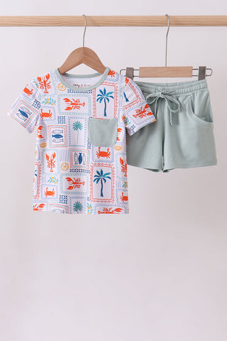 Coconut trees lobsters print bamboo pajama set