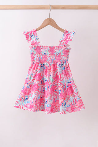 Pink floral smocked ruffle mom&me tiered dress