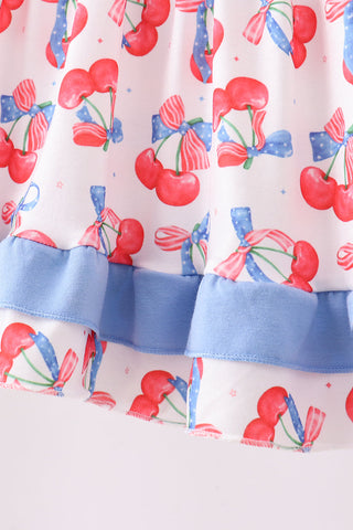 Blue cherry smocked ruffle shorts set