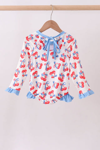 Blue cherry print rashguard