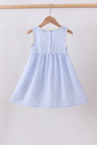 Blue lemon embroidery seersucker dress