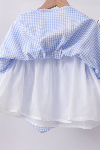 Blue flag smocked ruffle dress