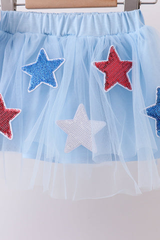 Blue bow star sequin skort set
