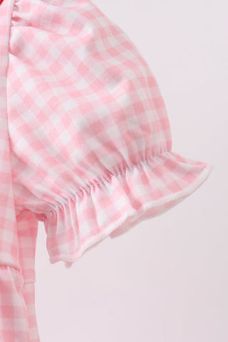 Pink flag embroidery gingham bubble
