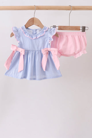 Blue Stripe Bow Bloomer Set