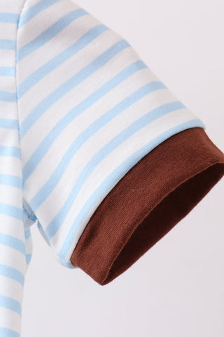 Blue Sports Ball Stripe Applique Knit Bubble
