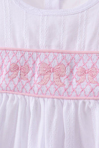 White Bow Smocked Jacquard Ruffle Shorts Set