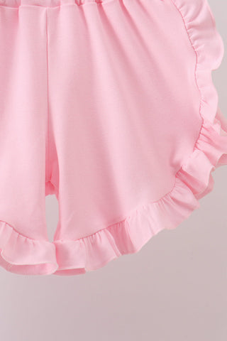 White Bow Smocked Jacquard Ruffle Shorts Set