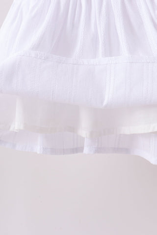 White Bow Smocked Jacquard Ruffle Shorts Set