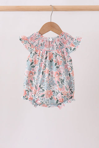 Pink Floral Smocked Knit Bubble