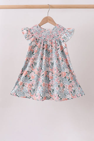 Pink Floral Smocked Knit dress