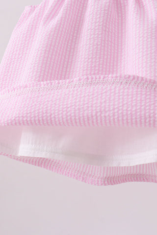 Pink stripe seersucker strawberry smocked bloomer set