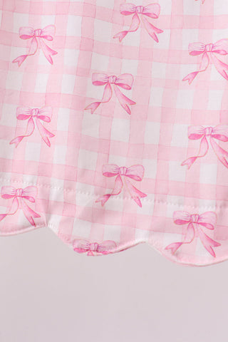 Pink bow print scalloped bloomer set