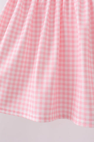 Pink Gingham Animal Embroidered Knit Set