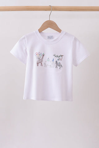 White Animal Embroidered Knit Top