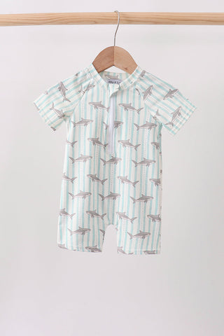 Green Stripe Shark UPF Swim One-Piece