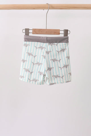 Green Stripe Shark UPF Swim Trunks