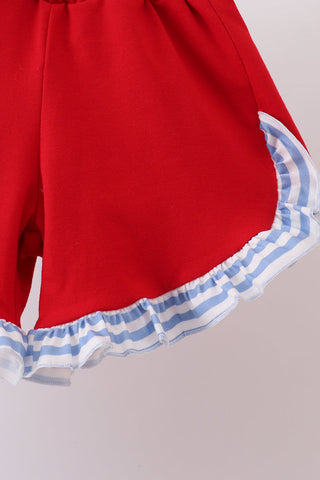 Blue School Apple Applique Knit Set