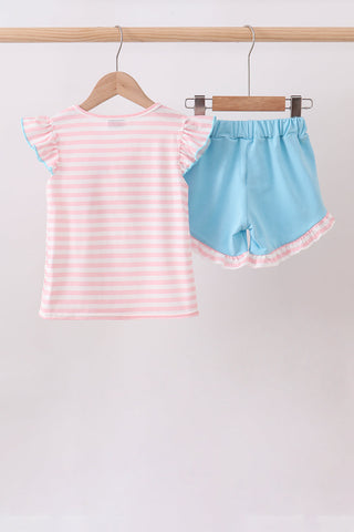 Pink School Apple Applique Knit Set