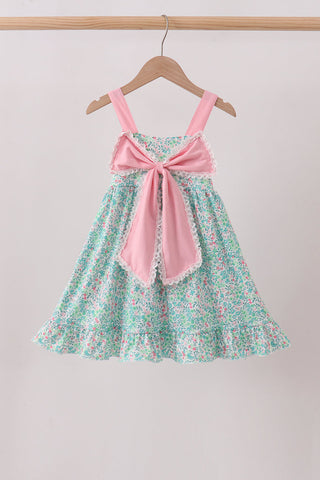 Pink Bow Floral Knit Dress