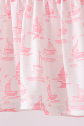 Pink Sailboat Embroidered Knit Bloomer Set