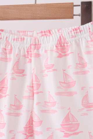 Pink Sailboat Embroidered Knit Set