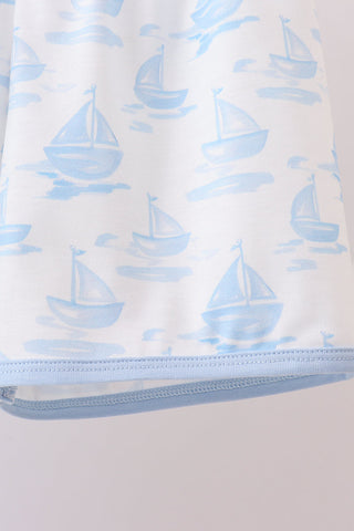 Blue Sailboat Embroidered Knit Set