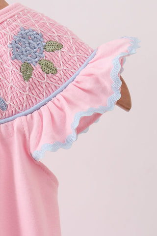 Pink Hydrangea Bow Smocked Bubble