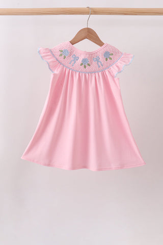 Pink Hydrangea Bow Smocked Dress