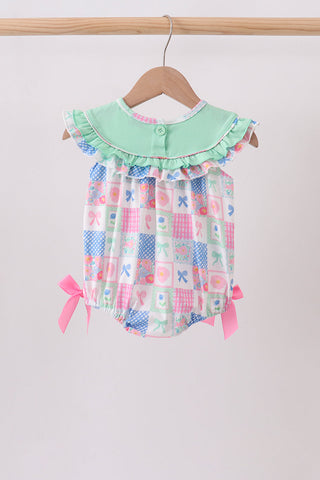 Green Bow Embroidered Checkered Bubble