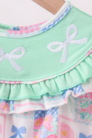 Green Bow Embroidered Checkered Bubble