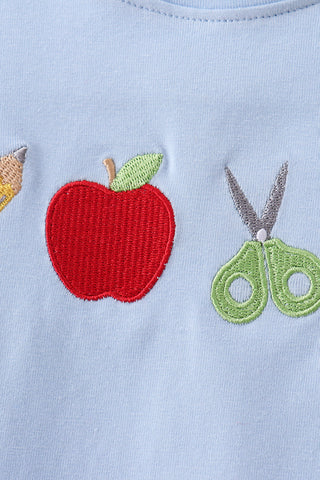 Blue Apple Embroidered Gingham Shorts Set