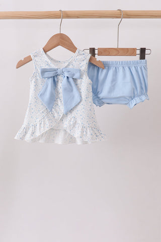 Blue Floral Smocked Ruffle Bloomer Set