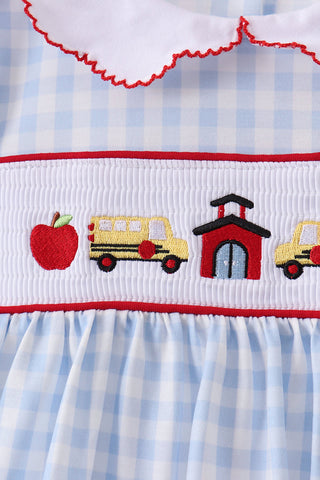 Blue School Bus Smocked Ruffle Shorts Set