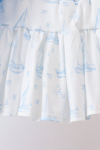 Blue Sailboat Embroidered Skorts Set