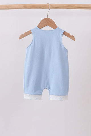 Blue Sailboat Embroidered Jon Jon