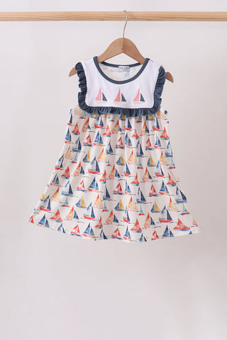 Blue Sailboat Embroidered Dress