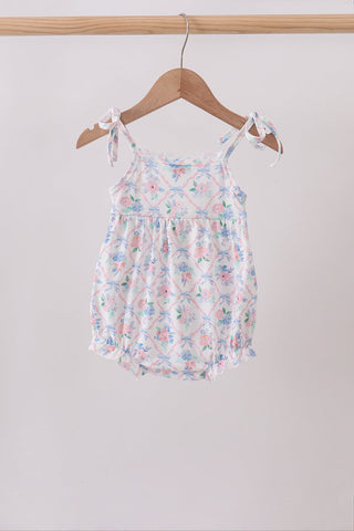 Blue Floral Smocked Bubble