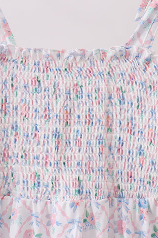Blue Floral Smocked Mom Dress