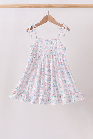 Blue Floral Smocked Ruffle Dress