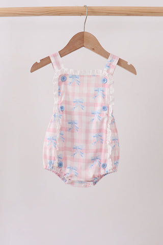 Pink Gingham Bow Print Lace Bubble
